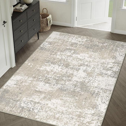 Modern Abstract Beige Gray Area Rug 3x5 Entryway Machine Washable Office Carpet Kitchen Door Mat Indoor Accent Throw Low Pile Non Slip Distressed Living Dining Laundry Room Bedroom