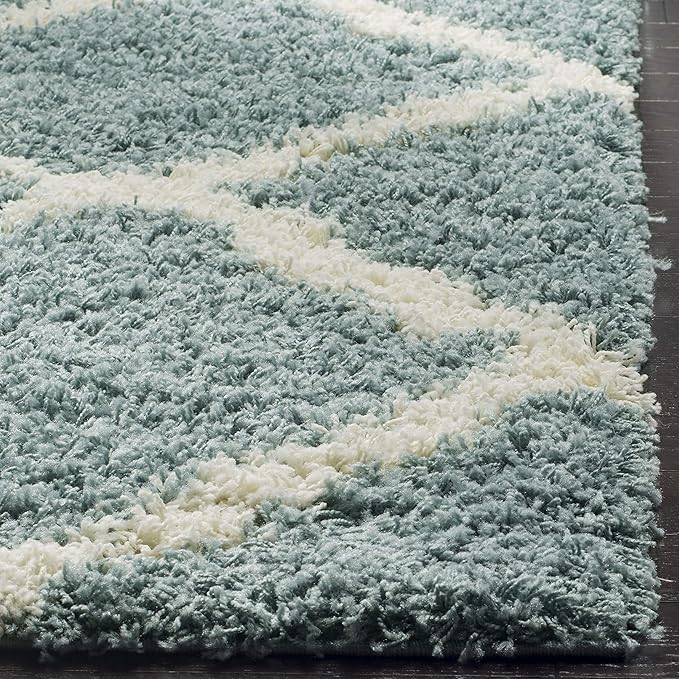 SAFAVIEH Dallas Shag Collection Area Rug - 4' Square, Seafoam & Ivory, Trellis Design, Non-Shedding & Easy Care, 1.5-inch Thick Ideal for High Traffic Areas in Living Room, Bedroom (SGD257C)