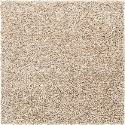 Unique Loom Davos Shag Collection Area Rug - Solid (5' 3" Square, Linen)