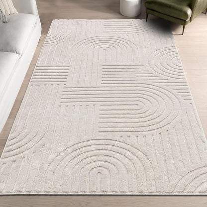 SHACOS Soft Cozy Fluffy Arch Pattern High Low Pile Area Rugs 3'x5' Non Slip Washable Scandinavian Minimalist Rug Modern Geometric Arc Carpet for Living Room Bedroom Dining Room, Beige