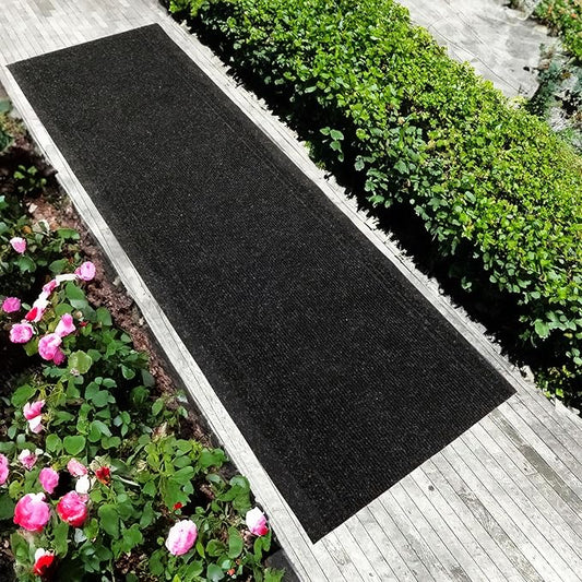 English Home Custom Size Anti Slip Charcoal Striped Design Light Weight Durable TPR Backing Thin Pile Runner Rug (26" x 7')