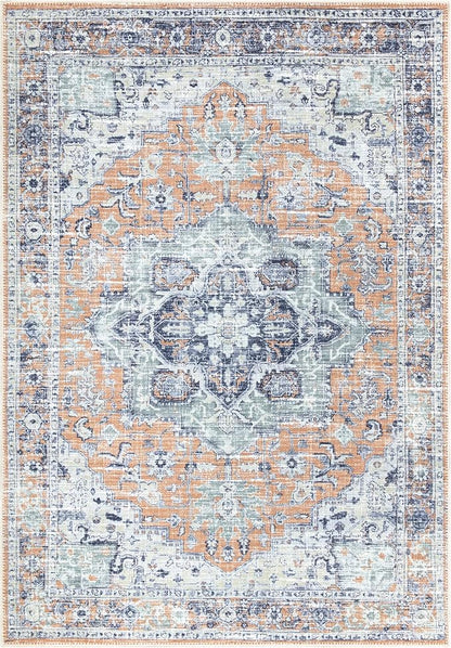 Bloom Rugs Washable Non-Slip 9' x 12' Rug - Peach/Blue Traditional Area Rug for Living Room, Bedroom, Dining Room, and Kitchen - Exact Size: 9' x 12'