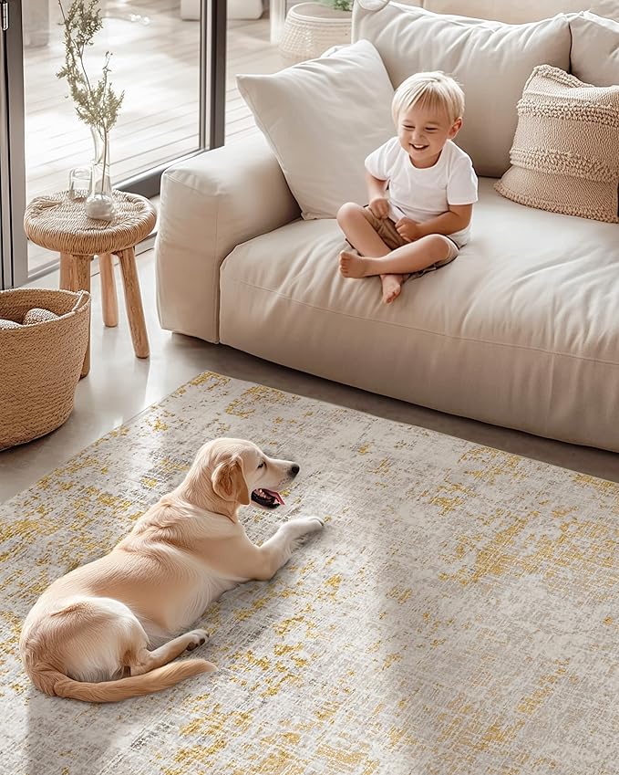 ILANGO Area Rug 8x10 ft for Living Room Bedroom Machine Washable Rugs with Non Slip Backing High Traffic Indoor Carpet for Dining Room Dorm Non-Shedding & Fade Resistant Modern Rugs