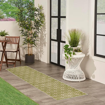 Nourison Home Nourison Essentials Green Ivory 2'2" x 7'6" Area Rug - Easy Clean, Non Shedding, Bed Room, Living Room, Dining Room, Kitchen (8' Runner)