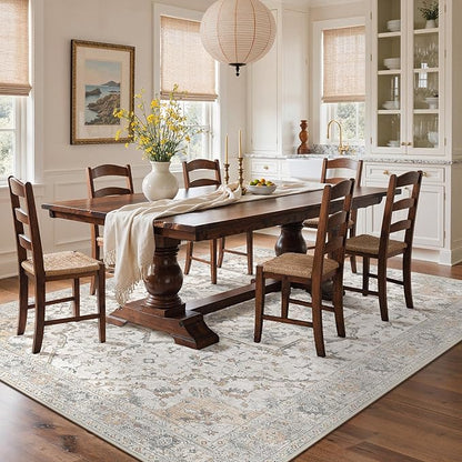 GENIMO 6x9 Area Rugs for Living Room, Machine Washable Non Slip Vintage Rugs, Low Pile Lightweight Chenille Print Rug for Bedroom, Dining Room, Home Office