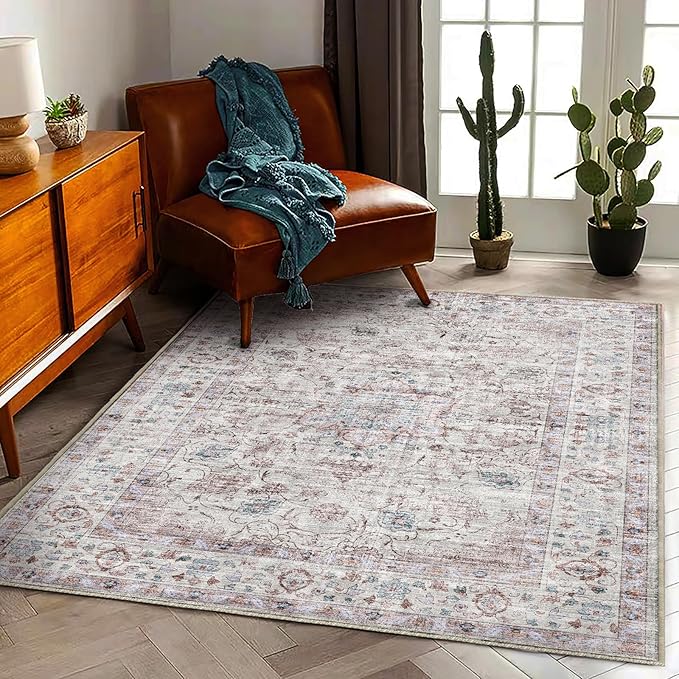 Area Rug 5'x7' Washable Rug Traditional Floor Cover Thin Retro Kitchen Indoor Distressed Non Slip Carpet for Living Room Bedroom Dining Room