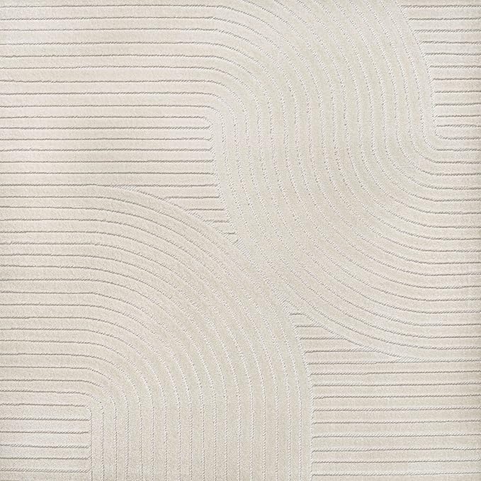 JONATHAN Y Hallie High-Low Curve Ivory/Cream 7x7 Square Indoor/Outdoor Area Rug, Minimalist, Pet Friendly, Non-Shedding, Stain Resistant, Hose-Washable for Backyard, Patio, Porch (SCN100B-7SQ)