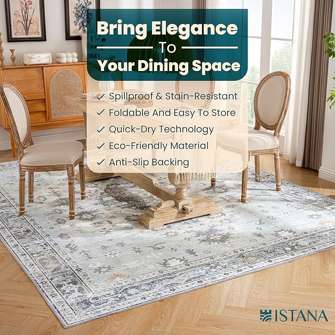 Istana 8x10 Area Rug - Blue 8x10 Rugs for Living Room - Foldable Rugs for Bedroom - Stain Resistant Washable Rug - Eco-Friendly Area Rugs - Easy to Clean Living Room Rug