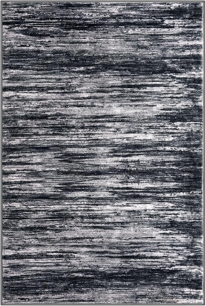 2x3 Modern Abstract Rug for Entryway, Black Super Soft Small Area Rug, Washable Non-Slip Kitchen Rugs, Low-Pile Mat Carpet for Bedside, Indoor Door Mat
