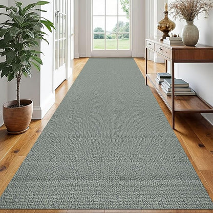 EARTHALL Extra Long Runner Rug 3x16 Ft Washable Runners for Hallways Cotton Non Slip Entryway Runner Braided Kitchen Runner Indoor Outdoor Carpet Runners for Hotels, Hall, Stair, Green/Grey