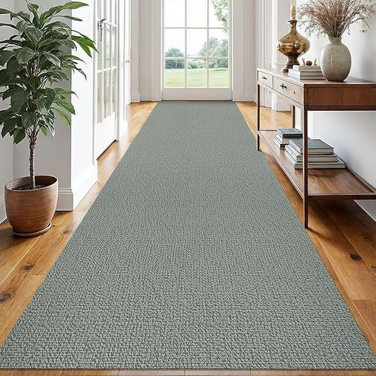 EARTHALL Extra Long Runner Rug 3x16 Ft Washable Runners for Hallways Cotton Non Slip Entryway Runner Braided Kitchen Runner Indoor Outdoor Carpet Runners for Hotels, Hall, Stair, Green/Grey