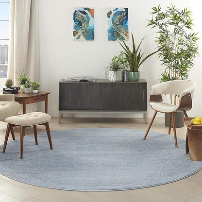 Nourison Home Nourison Essentials Blue Grey 8' x Round Area Rug - Easy Clean, Non Shedding, Bed Room, Living Room, Dining Room, Kitchen (8' x Round)