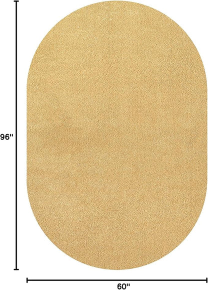 Eyely UES100B-5OV Supersoft Haze Solid Low-Pile Indoor Area Rug, Coastal, Bohemian, Minimalist, Classic, Casual for Bedroom,Kitchen,Living Room,Non Shedding,Easy-Washing, Yellow, 5 X 8 Oval