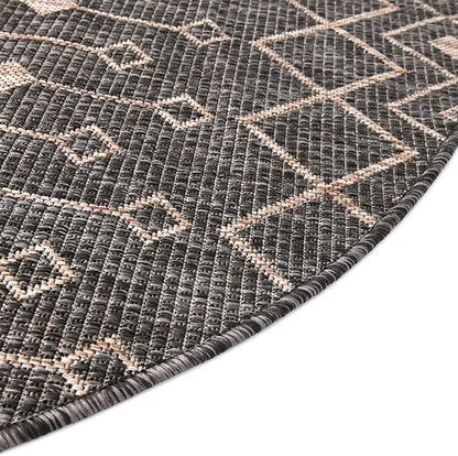 Unique Loom Outdoor Trellis Collection Area Rug - Tribal Trellis (5' 3" Round, Charcoal Gray/ Natural)