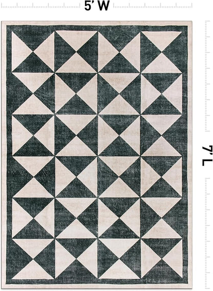 Rugshop Geometric Diamond Washable Non Slip Area Rug 5' x 7' Cream
