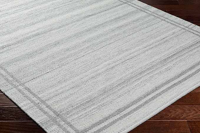 Mark&Day Wool Rugs, 8x10 Janmichael Solid and Border Gray Area Rug, Grey Ivory Carpet for Living Room, Bedroom or Kitchen (8' x 10')