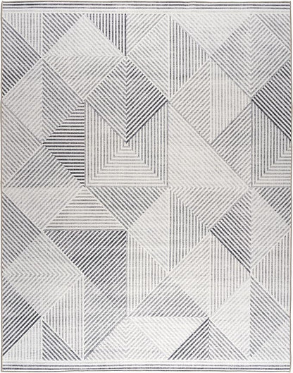 ReaLife Rugs Machine Washable Area Rug - Living Room Bedroom Bathroom Kitchen Entryway Office - Padded Crease Free Stain Resistant Premium - Modern Geometric Contemporary - Miles - Gray 7'6" x 9'6"
