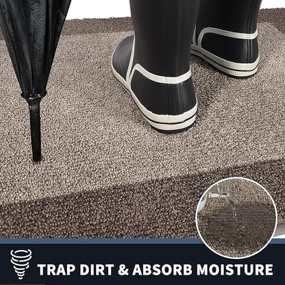 PURRUGS Dirt Trapping Door Mat 24" x 60", Non-Slip/Skid Machine Washable Entryway Rug, Shoes Scraper, Throw Rug, Super Absorbent Area Rug for Muddy Wet Shoes and Paws, Beige & Grayish Brown