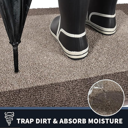 PURRUGS Dirt Trapping Door Mat 24" x 84", Non-Slip/Skid Machine Washable Entryway Rug, Shoes Scraper, Throw Rug, Super Absorbent Area Rug for Muddy Wet Shoes and Paws, Beige & Grayish Brown