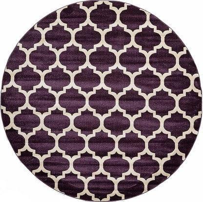 Rugs.com Lattice Collection Rug – 8 Ft Round Purple Medium-Pile Rug Perfect for Kitchens, Dining Rooms