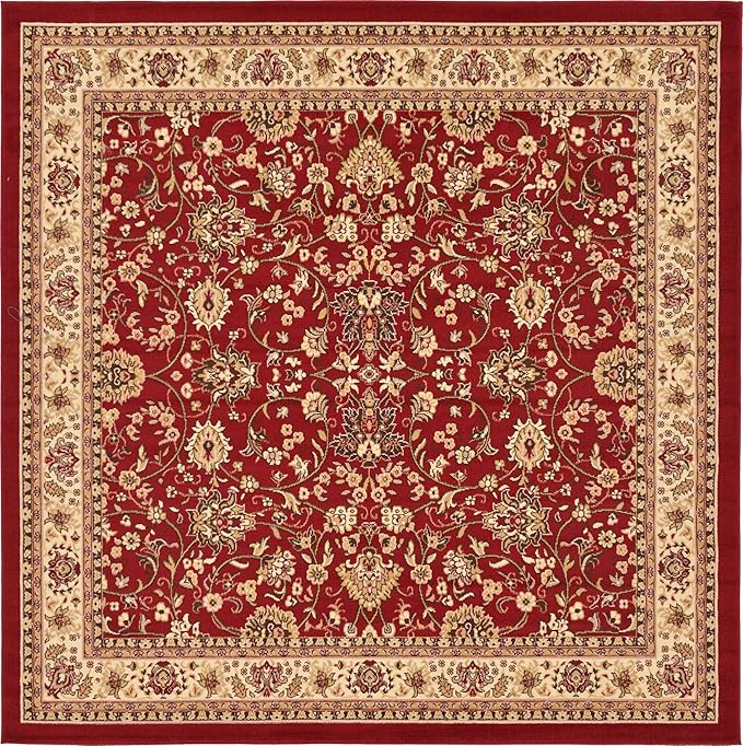 Unique Loom Sialk Hill Collection Area Rug - Washington (7' 10" Square Burgundy/Cream)