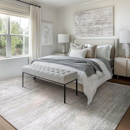 Bavni 5x7 Rug, Abstract Machine Washable Rug Non-Slip, Soft Modern Lightweight Area Rug, Stain Resistant Rugs for Living Room, Bedroom, Dining Room, White/Grey