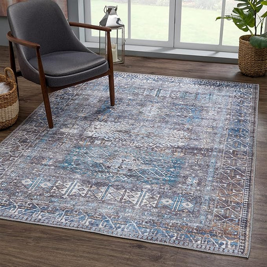 Bloom Rugs Washable 8' x 10' Rug - Slate Gray/Blue Traditional Area Rug for Living Room, Bedroom, Dining Room, and Kitchen - Exact Size: 8' x 10'
