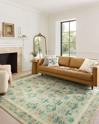 Loloi Rifle Paper Co. Eden Collection EDE-01 Mughal Rose Moss 2'-6" x 9'-6" Runner Rug feat. CloudPile™