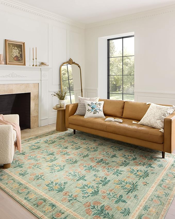 Loloi Rifle Paper Co. Eden Collection EDE-01 Mughal Rose Moss 2'-6" x 11'-6" Runner Rug feat. CloudPile™