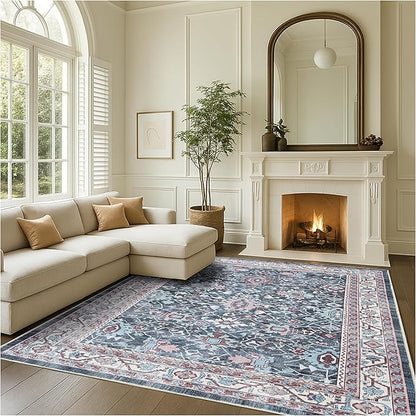 Fame Rugs Turkish Rug. Washable Vintage Oriental Antique Inspired Traditional Doormat Small Modern Area Rugs Luxury Entryway Entry Bedroom Bathroom Kitchen (409CN, 2'5 x 9'8)