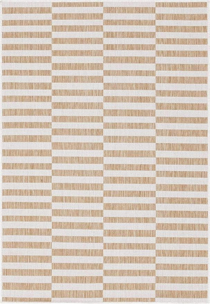 Unique Loom Outdoor Striped Collection Area Rug - Striped (6' 1" x 9' Rectangle, Taupe/Ivory)