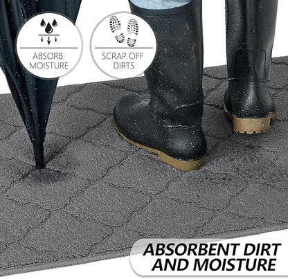 Timo Indoor Doormat, Front Door Mat 36"x59" Absorbent Rubber Backing Non Slip Door Mats, Machine Washable Resist Dirt Low Profile Rugs for Entryway, Front Door Rugs Indoor for Muddy Wet Shoes, Grey