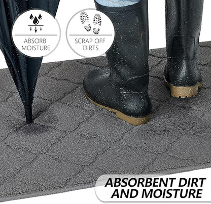 Timo Indoor Door Mat, Front Door Rug 32"x48" Rubber Backing Non Slip Absorbent Doormat, Resist Dirt Indoor Mats for Front Door Entry, Machine Washable Entry Rug for Home Muddy Wet Shoes, Grey