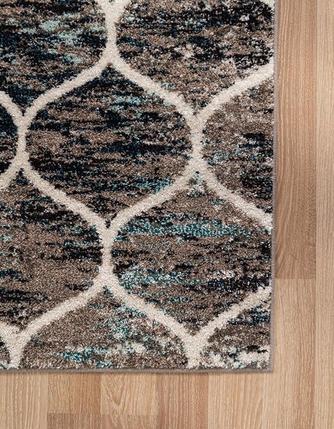 Rugs.com Lattice Frieze Collection Rug – 8' x 11' Blue Multi Medium Rug Perfect for Living Rooms, Large Dining Rooms, Open Floorplans