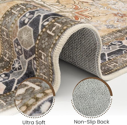 Washable Area Rug 4x6 | Non Slip Area Rug for Living Room, Bedrooms, Dining Room | Ultra-Soft Flannel Carpet Area with Rubber Backing (Olive Brown, 4x6)