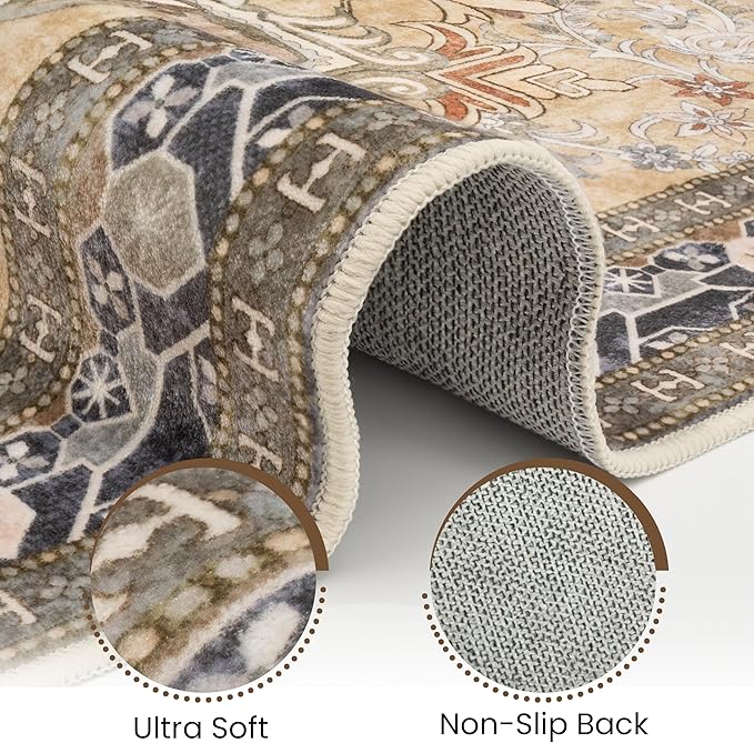 Washable Area Rug 6x9 | Non Slip Area Rug for Living Room, Bedrooms, Dining Room | Ultra-Soft Flannel Carpet Area with Rubber Backing (Olive Brown, 6x9)
