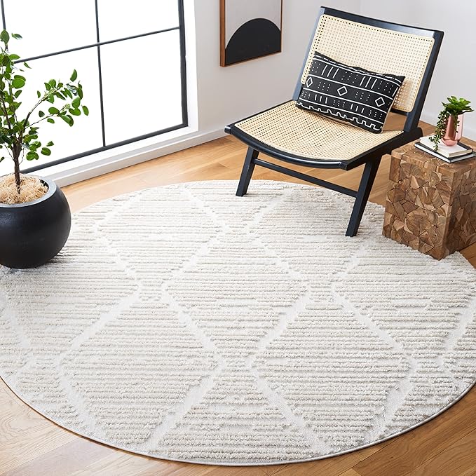 SAFAVIEH Marrakech Collection Area Rug - 6'7" Round, Beige, Moroccan Boho Tribal Tassel Design, Non-Shedding & Easy Care, Ideal for High Traffic Areas in Living Room, Bedroom (MRK517C)