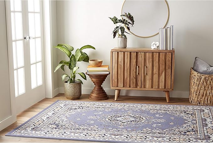 Home Dynamix Premium Sakarya Traditional Medallion Border Area Rug, Country Blue, 21"x35" Rectangle