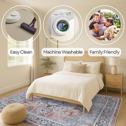 Fame Rugs Turkish Rug. Washable Vintage Oriental Antique Inspired Traditional Doormat Small Modern Area Rugs Luxury Entryway Entry Bedroom Bathroom Kitchen (401TB, 2'5 x 9'8)