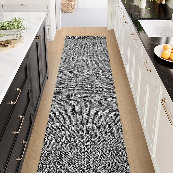 Collive Long Hallway Runner Rug 2.6' x 10', Washable Runners Indoor Entryway Rug, Black/Cream Braided Woven Kitchen Rugs Low-Profile Front Door Floor Carpet for Laundry Room Bedroom Doorway