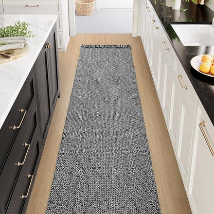 Collive Long Hallway Runner Rug 2.6' x 10', Washable Runners Indoor Entryway Rug, Black/Cream Braided Woven Kitchen Rugs Low-Profile Front Door Floor Carpet for Laundry Room Bedroom Doorway