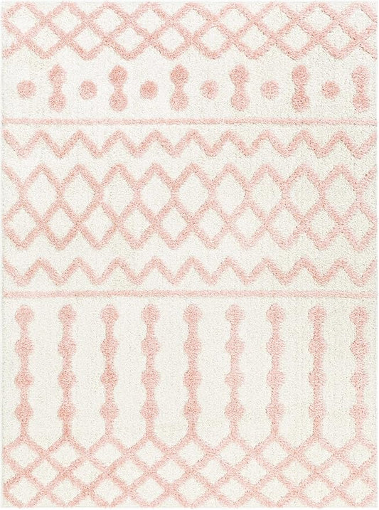 Hauteloom Darva Living Room, Bedroom Area Rug - Contemporary - Plush Pile - Pink - 18" Sample