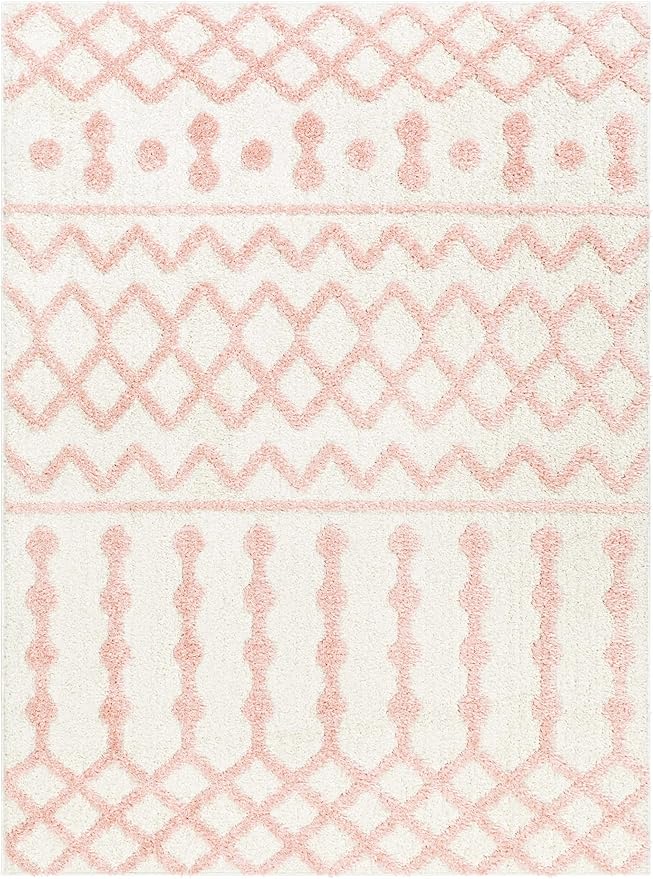Hauteloom Darva Living Room, Bedroom Area Rug - Contemporary - Plush Pile - Pink - 6'7" x 9'