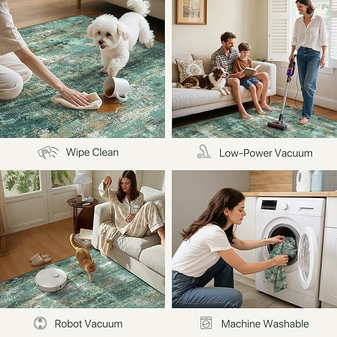 GENIMO Runner Rug Non Slip 2'6"x8', Washable Rug Runner for Hallways Kitchen, Abstract Modern Kitchen Rugs, Low Pile Lightweight Carpet Runners for Entryway, Bedroom, Laundry, Turquoise