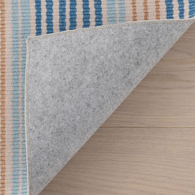 Dash & Albert Tyne Blue Machine Washable Rug, 2 X 3 Feet, Blue/Tan Stripe Pattern