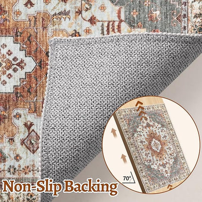 Tangsoo Oriental Hallway Runner Rugs 2.6x14 Washable Runner Rug for Hallways, Non Slip Vintage Soft Low Pile 14ft Long Rug Runner, Carpet Runners for Kitchen Bedroom Entryway Living Room Turmeric