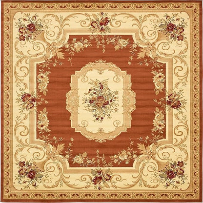 Rugs.com Chateau Collection Rug – 10 Ft Square Brick Red Medium Rug Perfect for Living Rooms, Kitchens, Entryways