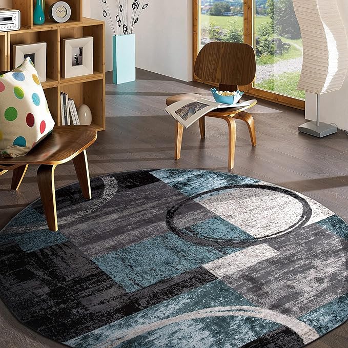 Rugshop Contemporary Abstract Circle Design Soft Round Area Rug 8' Gray