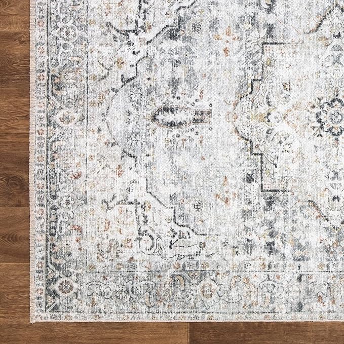 Bloom Rugs Caria Washable Non-Slip 4x6 Rug - Ivory/Gray/Caramel Traditional Area Rug for Living Room, Bedroom, Dining Room, and Kitchen - Exact Size: 4' x 6'