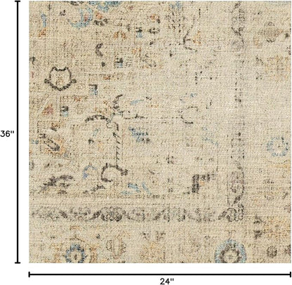 RUGGABLE Washable Vintage Area Rug – Kamran Ivory Opal 2x3, Stain-Resistant, Non-Slip – Small Machine Washable Rugs for Living Room, Bedroom, Hallway, Entryway & Bathroom–with Standard Pad
